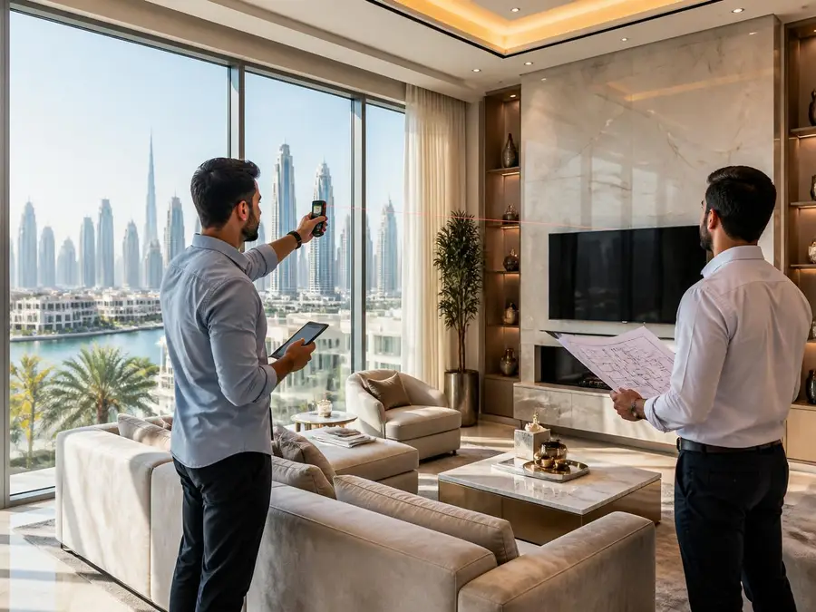 HVAC engineer conducting a pre-installation site survey in a Dubai villa