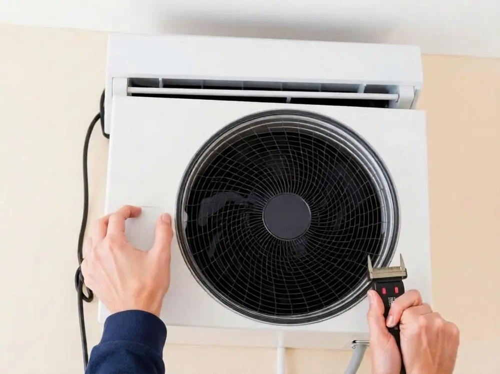 Dubai AC Repairs technician servicing a split air conditioner in a Dubai apartment Dubai AC Repairs technician servicing a split air conditioner in a Dubai apartment